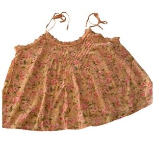 NWT American Eagle Floral Pintuck Cami Top Peach Pink Cotton Boho Medium
